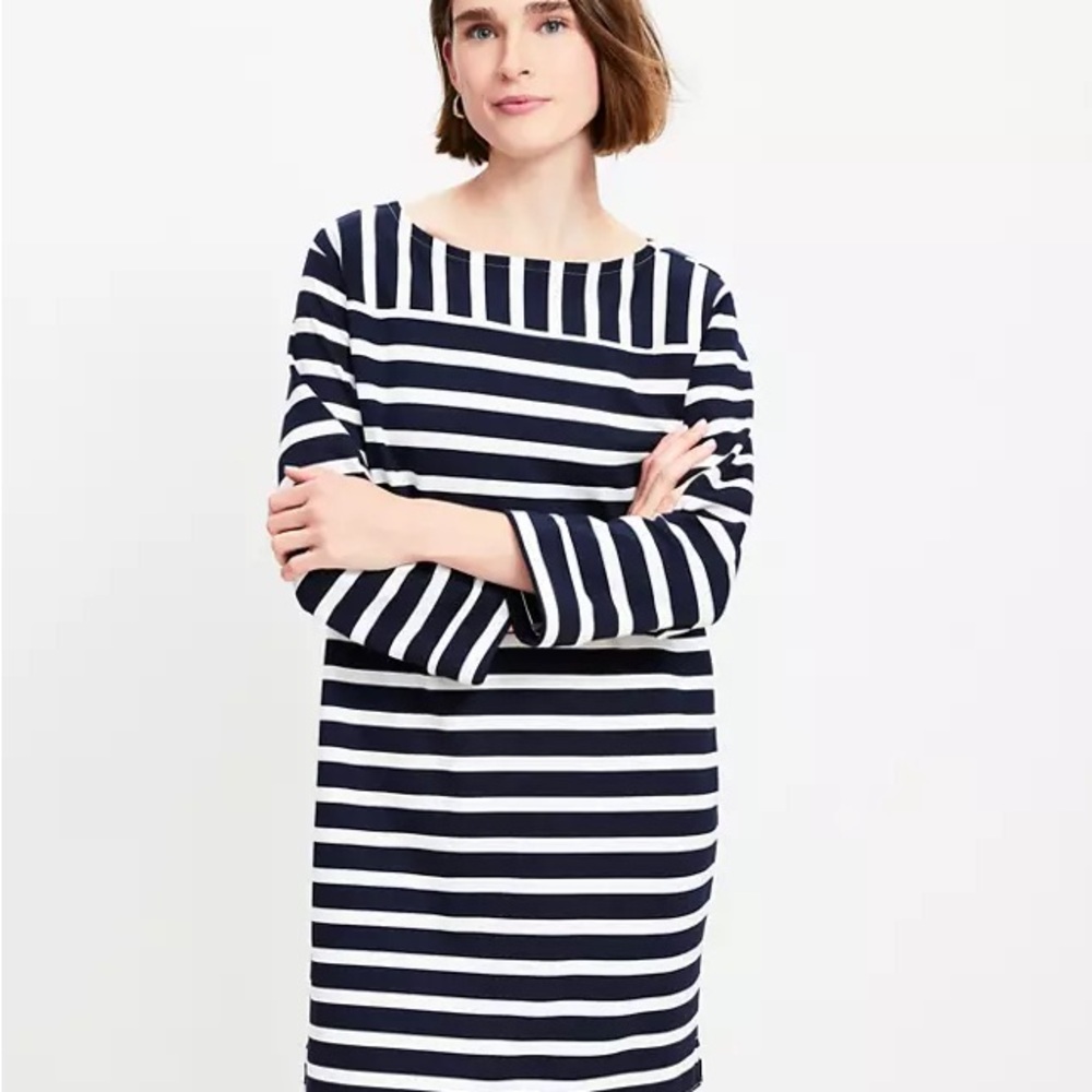 LOFT Navy and White Striped Dress